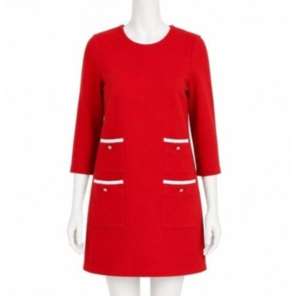 Tuckernuck NWOT Women Small Francoise Mod Dress Red 3/4 Sleeve Gold Buttons